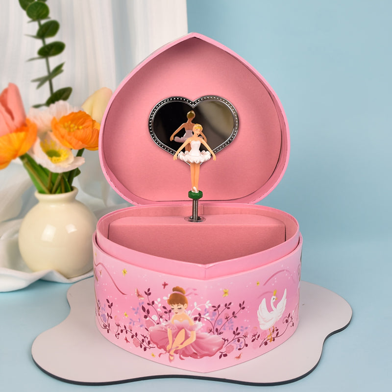 Caja de música de madera con forma de corazón, estilo glamuroso, figura decorativa, sin necesidad de pilas, para regalos de cumpleaños y almacenamiento para mujeres.