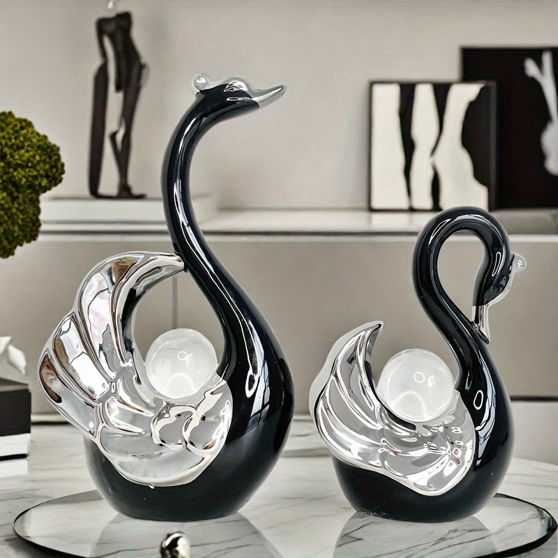 Adorno de cristal de lujo con cisne y bola de cristal, decoración creativa para sala, entrada o gabinete de TV