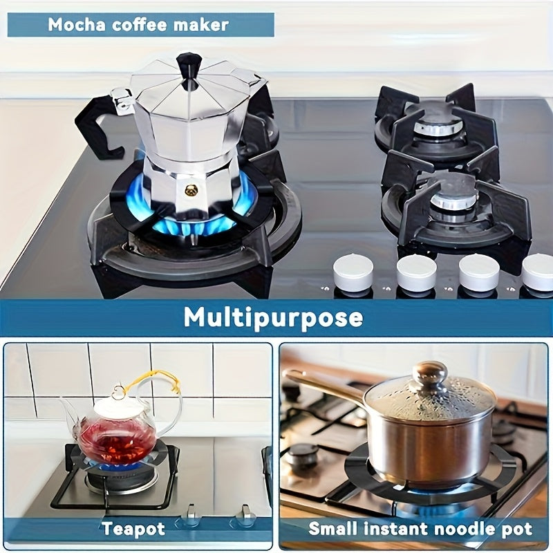 Soporte para olla de cafetera de acero inoxidable - Negro/Plateado, soporte circular para estufa de gas para cocina en casa, no necesita batería, accesorio para estufa|Diseño metálico elegante|Artículo de cocina duradero, accesorios para estación de café