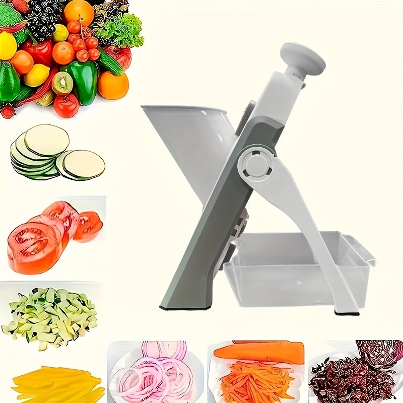 Rebanador de Mandolina Manual Cop Rose con Hoja de Acero Inoxidable - Picadora de Verduras Versátil, Cortador de Papas Fritas, Ensalada y Fruta en Cubitos - Utensilio de Cocina Ligero, Sin Necesidad de Energía, Cuerpo de Plástico ABS, Diseño Blanco y Azul