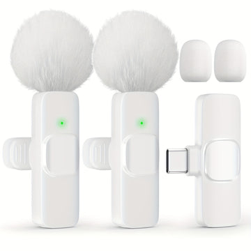 Microfono de Solapa sin varillas con Grabación por Toque Único y USB-C, Batería Recargable para Transmisiones en Vivo, Entrevistas, Vlogs en Smartphone/Portátil/Tableta, Equipo de Vlogging | Diseño Divertido | Micrófono Suave, Microfono sin varillas