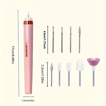 Broca Portátil para Uñas con 5 Accesorios, USB y Luz LED, Velocidad Ajustable para Herramientas de Manicura y Pedicura