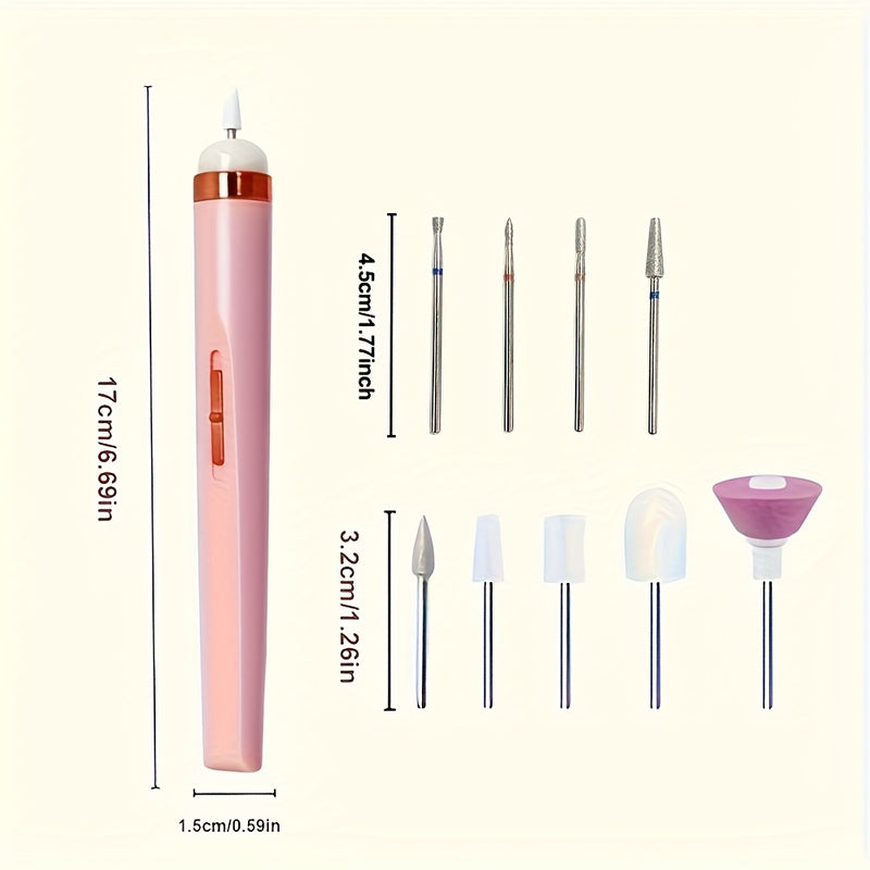 Broca Portátil para Uñas con 5 Accesorios, USB y Luz LED, Velocidad Ajustable para Herramientas de Manicura y Pedicura