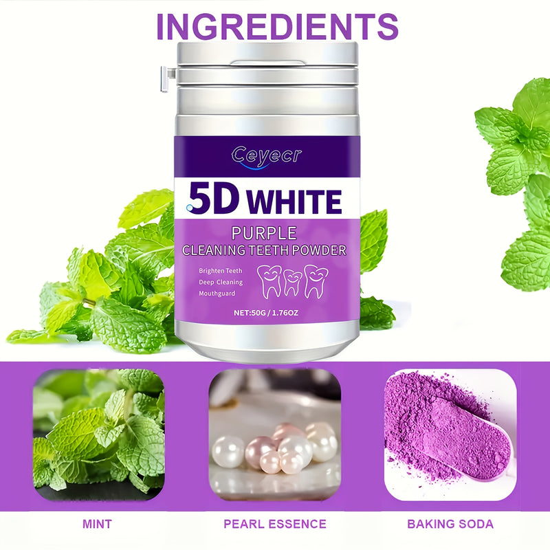 1 paquete de polvo blanqueador dental morado, limpieza profunda natural y aliento fresco, adecuado para hombres y mujeres, ideal para uso diario y viajes