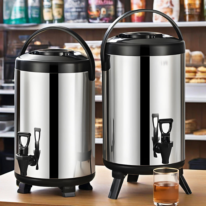 1 pieza, Dispensador de té aislado de acero inoxidable, cubo de hielo versátil para beber al aire libre, cubo térmico de gran capacidad para leche con diseño de tapa de múltiples capas, base plegable para uso comercial, equipado con asa para agregar hiel