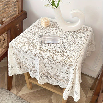 Mantel elegante de encaje floral - Poliéster, rectangular, lavable a máquina, para decoración de cocina y comedor