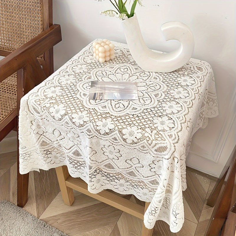 Mantel elegante de encaje floral - Poliéster, rectangular, lavable a máquina, para decoración de cocina y comedor