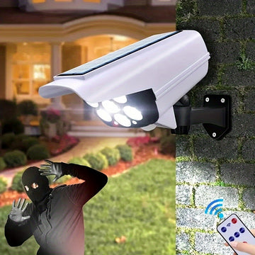 1 pieza de luz de calle solar KEWEN con sensor de movimiento, luz LED para patio con cámara simulada, alimentada por energía solar, voltaje de funcionamiento ≤36V, para entrada, pasillo, jardín, luz de pared de inducción de cuerpo humano, luz inteligente