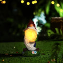 1 pieza de luz de estatua de gnomo alimentada por energía solar, hecha de resina, con sombrero rojo y elfo sosteniendo un globo roto, decoración de jardín al aire libre IP65 con control de botón, tema de cuento de hadas, perfecta para patio, césped y reg