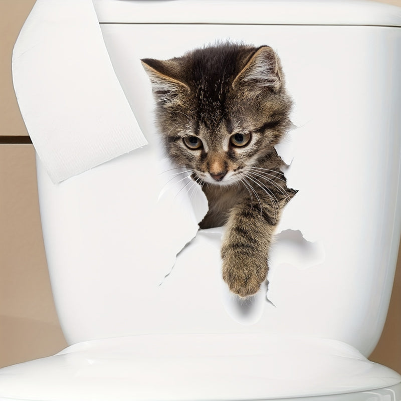 Calcomanía 3D de gato gris para baño, diseño de gatito juguetón, decoración impermeable para baño, 19.99x30.0 cm, adhesivo autoadhesivo para fácil instalación, removible
