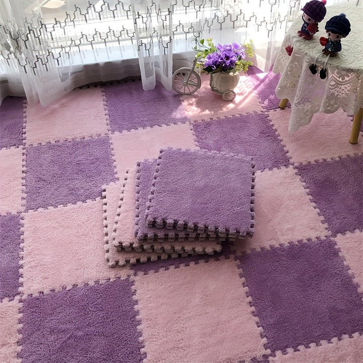 12 piezas Alfombras de Área Suaves, Baldosas de Alfombra de Poliéster Cuadradas, Alfombras Interbloqueables Lavables, 29.97 x 29.97 cm, con Lavar a Mano Sólo, para Dormitorio, Sala de Estar y Ventana de Bahía