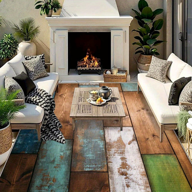 Alfombrilla de exteriores para áreas al aire libre con diseño geométrico abstracto, 7 estrellas, caza, alfombrilla gruesa, lavable en máquina, no resbala, poliéster, azul, beige, verde, patio, camping, decoración de patio, diseño geométrico abstracto, al
