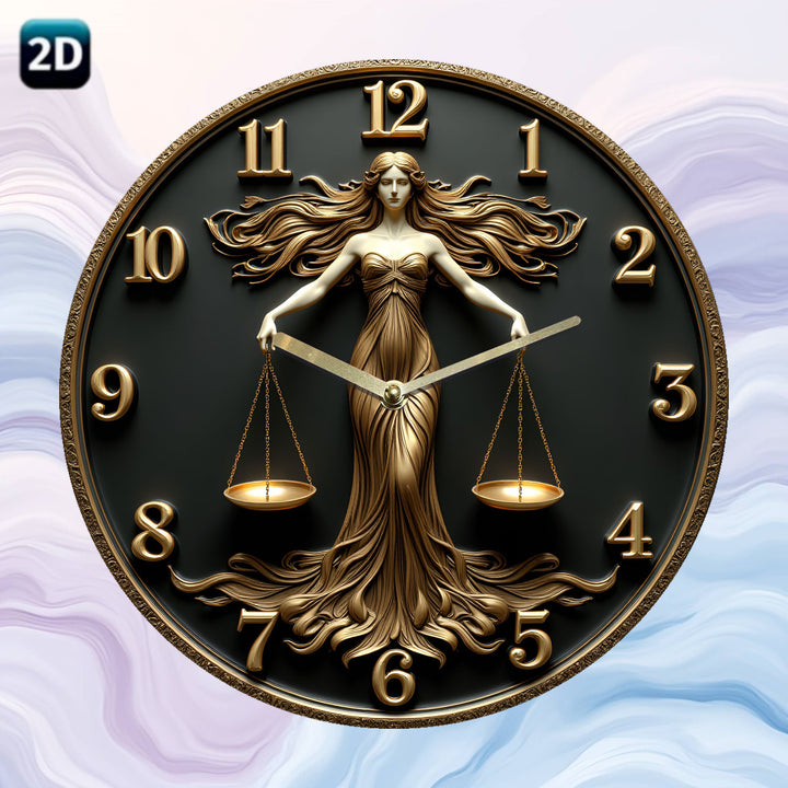 Reloj de Pared Silencioso con Diseño de la Justicia - Reloj Decorativo Circular de Acrílico de 19.99 cm, Manecillas y Números en Tono Dorado, Ideal para Sala de Estar o Dormitorio, Reloj Decorativo | Diseño Artístico del Reloj | Artesanía Detallada