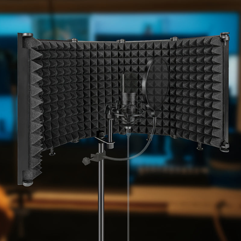 1pc Escudo de Aislamiento de Micrófono de Espuma de Alta Densidad, Material PP, Negro, para Estudio de Grabación, Podcasts, Canto y Transmisión - Filtro Vocal
