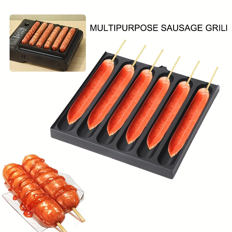 Sartén para Salchichas Antiadherente Versátil - Apta para 6/8 Hot Dogs, Perfecta para Barbacoas en Interiores y Exteriores, Fácil de Limpiar y Diseño que Ahorra Espacio