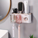 Juego de Soporte para Cepillos de Dientes Montado en la Pared con Taza para Enjuague - Sin Taladro, Organizador de Baño que Ahorra Espacio para Pasta Dental y Cepillos