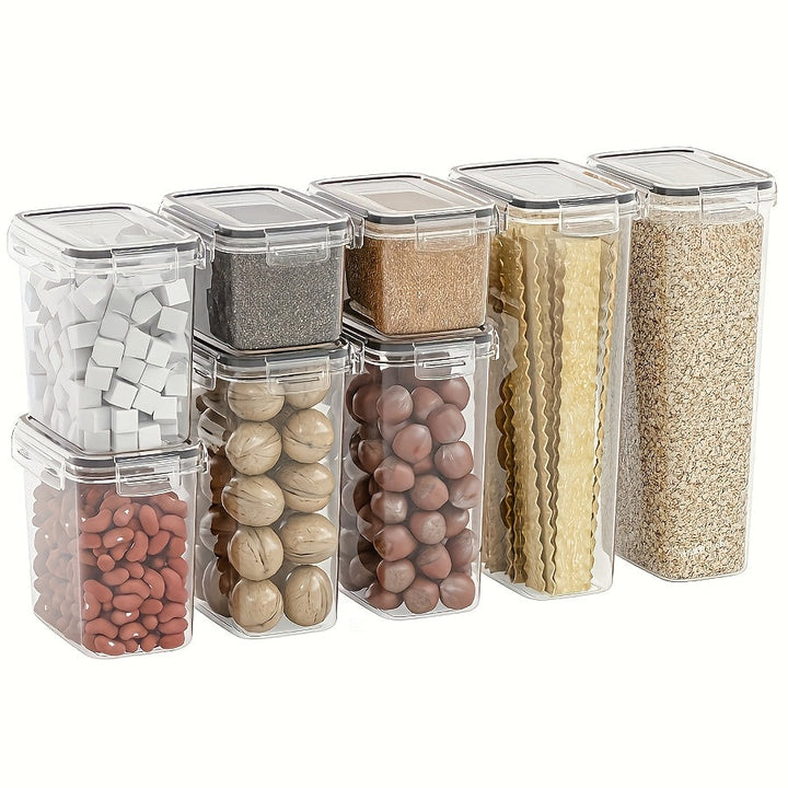 Juego de 16 piezas de recipientes para almacenar alimentos, con 8 frascos y 8 tapas, hecho de plástico libre de BPA, ideal para organizar la despensa, apilables y reutilizables