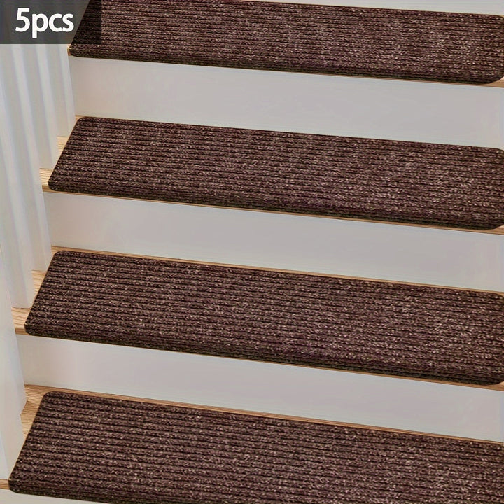Pedales de escalera de madera para interiores, 5pcs/10pcs de conjunto de alfombras de escalera autoadhesivas antideslizantes, 30x8x1.8 pulgadas (76x20x4.5cm), fáciles de desmontar, antideslizantes y suaves, con adhesivo reutilizable, adecuado para person