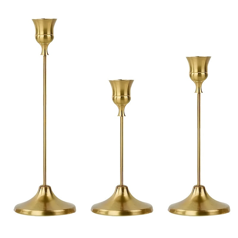 Conjunto de 3 Piezas de Candelabros Retro Europeos Clásicos Románticos para Bodas, Cumpleaños, Cenas a la Luz de las Velas y Decoración del Hogar Sin Cera