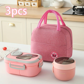 3 piezas/juego, juego de caja de almuerzo, bolsa aislada portátil reutilizable, taza de desayuno, adecuada para oficina, exterior, escuela, picnic, suministros escolares, caja de almuerzo, caja de bento, bolsa de almuerzo