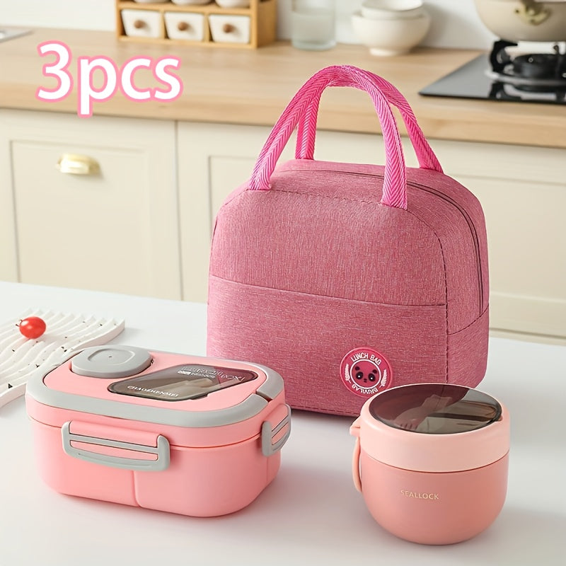 3 piezas/juego, juego de caja de almuerzo, bolsa aislada portátil reutilizable, taza de desayuno, adecuada para oficina, exterior, escuela, picnic, suministros escolares, caja de almuerzo, caja de bento, bolsa de almuerzo