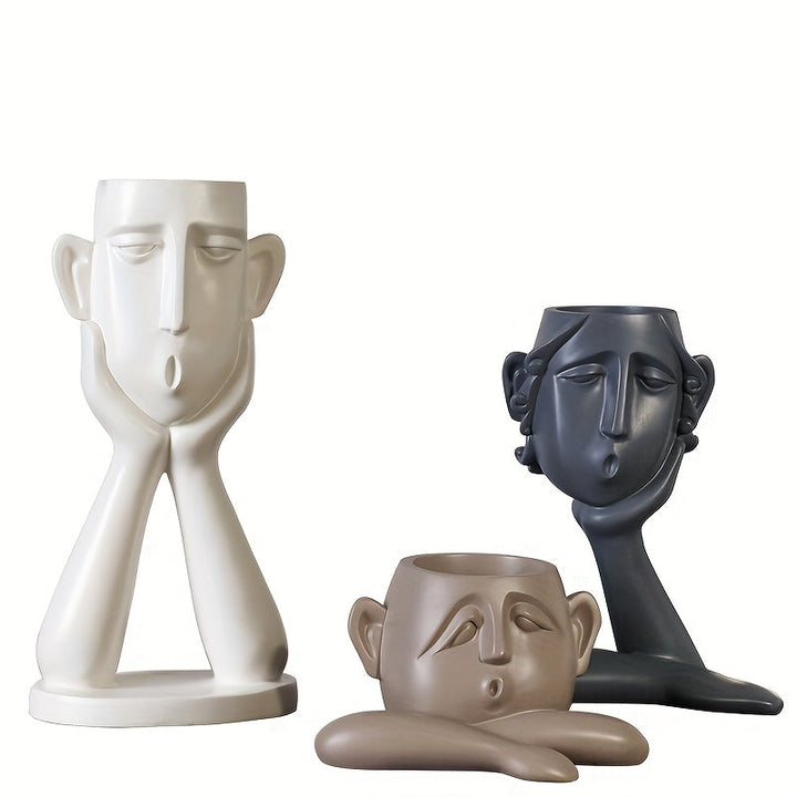 1 pieza de jarrón de arte minimalista moderno con arreglo floral - Decoración abstracta de resina para sala de estar, estante de TV o entrada - Elegante decoración del hogar, decoración de jarrones para el hogar