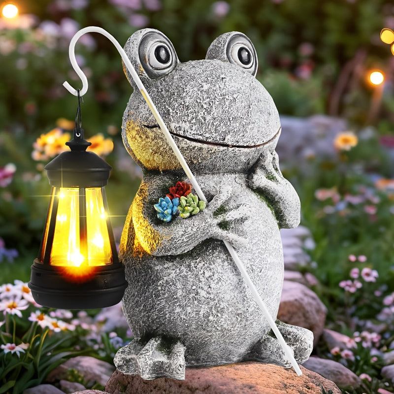 Estatua de rana con luz LED alimentada por energía solar, escultura de jardín de resina, tema animal, iluminación de paisaje eficiente en energía, con panel fotovoltaico extraíble, control de interruptor, batería de níquel de 300mAh, para jardín, césped,