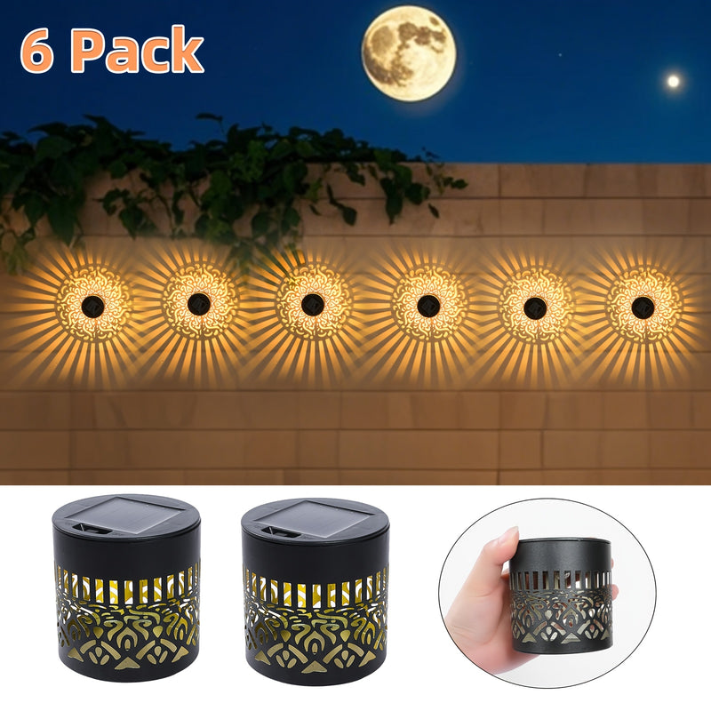 6 piezas de luces solares para exteriores, luces de pared, impermeables, de metal, adecuadas para exteriores de casas, luces redondas más brillantes para porches, iluminación exterior para granjas con automático desde el crepúsculo hasta el amanecer - Lu