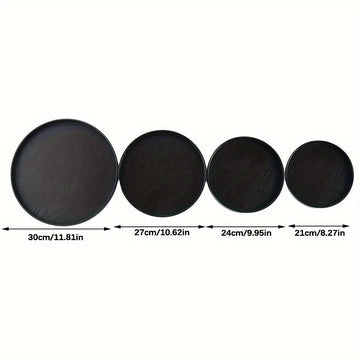 1pc Bandeja de Servir Té de Madera Maciza Redonda Negra con Diseño de Bambú - Elegante Bandeja de Presentación para Snacks, Café y Té Chino, Opciones de Diámetro de 21/24/27/30cm, Bandeja de Té