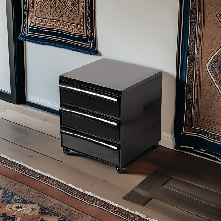 Armario de Almacenamiento con Ruedas de 3 Niveles – Organizador Móvil de Cajones Negro para Dormitorio, Sala de Estar o Oficina – Diseño Compacto con Acabado Brillante Suave
