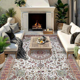 Alfombra de Lujo Seven Deer - Base Antideslizante, Beige/Blanco/Rojo/Gris/, Alfombra Grande para Sala, Patio o Juego - Fácil Limpieza Interior/Exterior, Diseño Floral, Textura Suave, Decoración Elegante para el Hogar