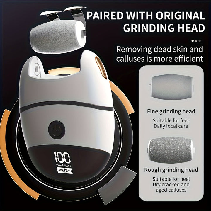 Amoladora Eléctrica Recargable para Pies con 3 Cabezales Reemplazables - Exfoliador USB Beige Claro, Herramienta Portátil para Talones y Plantas, Diseño de Plástico Duradero - Regalo Ideal para Navidad, Halloween, San Valentín, Accesorio de Pedicura, Dis