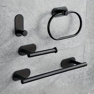 Juego de 4 piezas de accesorios para baño de acero inoxidable, portarrollos de papel higiénico y toallero montados en la pared, resistentes al óxido, sin necesidad de taladrar, fácil instalación, diseño moderno y elegante para baños contemporáneos