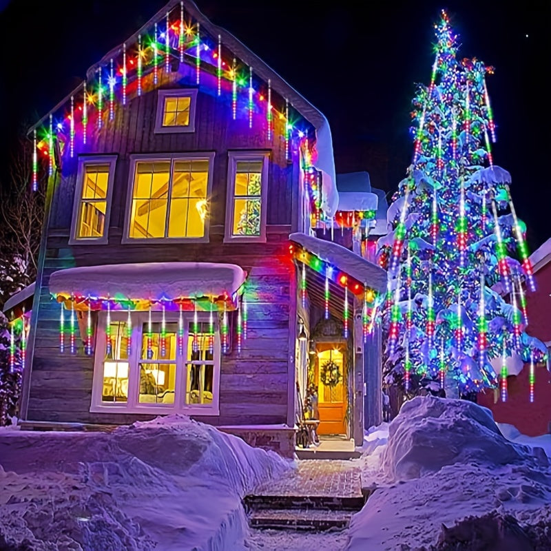 Luces Navideñas Exteriores de Forma de Copo de Nieve, Lluvia de Meteoro y Nevado, Decoración LED de Luces Cadenas que Caen con 8 Tubos y 288 LEDs (IP44)