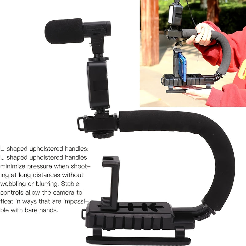 Equipo de Grabación y Videografía Portátil Multifunción con Micrófono Capcitorio Manual, Estabilizador, Soporte para Zapata Caliente con Luz de Relleno LED para Teléfono Móvil, Cámara SLR, Equipo de Grabación de Audio y Vídeo para Entrevistas en Vivo, Po