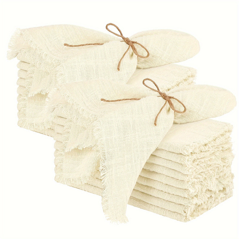 20pcs Servilletas de Algodón Gasa Retro 32x32cm para Decoración de Mesa de Boda y Navidad, Hechas a Mano con Borlas