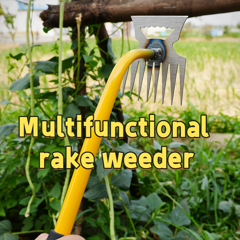 1pc Rastrillo de Manganeso Resistente con Mango Ergonómico Amarillo y Naranja - Herramienta Multifuncional para Descomprimir Suelos, Eliminar Malezas en Huertos, Jardines de Verduras - Herramienta Manual Duradera para Jardinería Doméstica y Agrícola, Aga