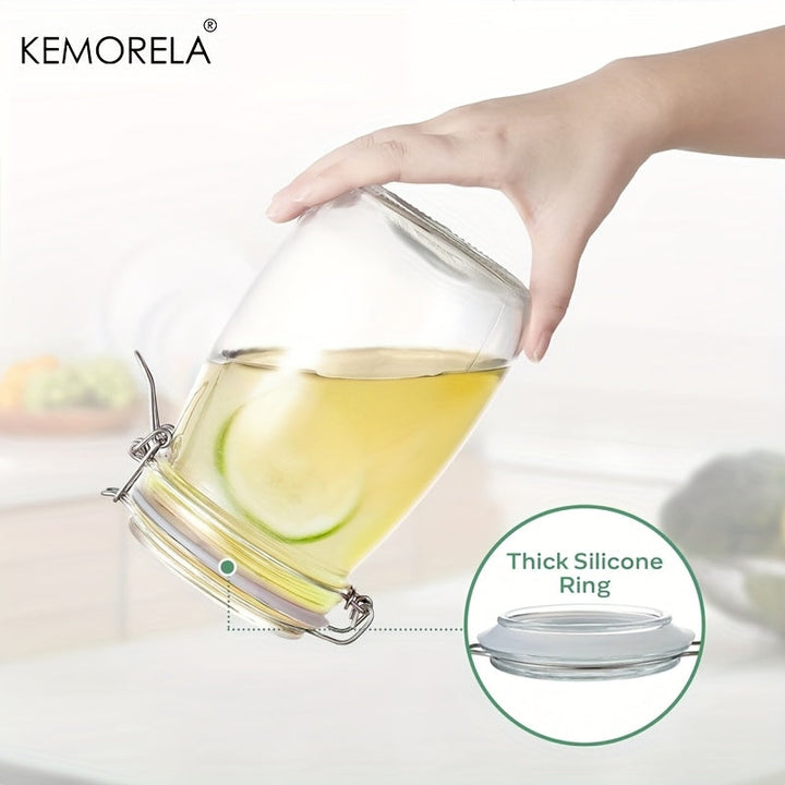 Tarros de Vidrio KEMORELA con Tapas Herméticas y Abatibles - Recipientes Redondos Seguros para Microondas para Alimentos Secos, Especias y Organización del Despensa (Paquete de 1/2/4)