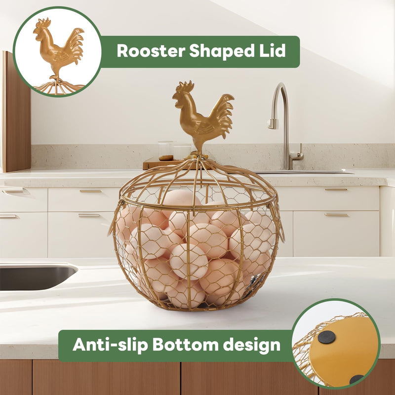Cesta para huevos de gran capacidad, ideal para almacenar aproximadamente 30 huevos y patos en la cocina. Cuenta con malla metálica, asa para transportar y es fácil de limpiar. Perfecta para granjas y cocinas.