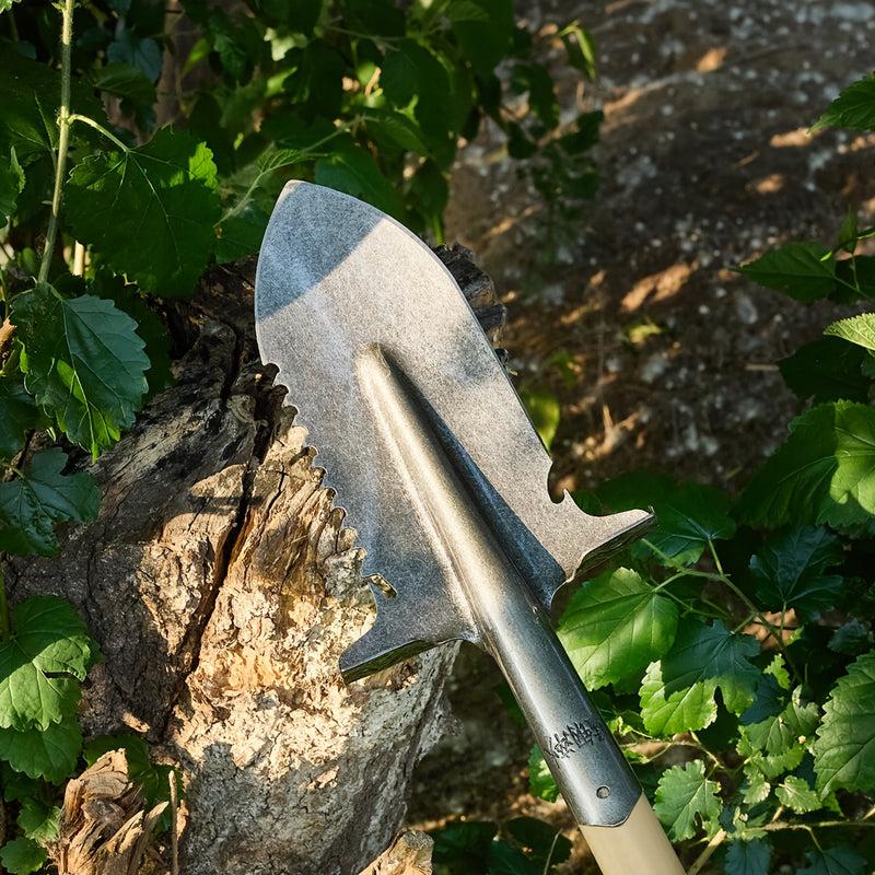 Pala de doble propósito de alta resistencia con hoja de cuchillo integrada - Borde serrado afilado adecuado para tala, perforación profunda, camping, jardinería - Hoja de corte de precisión, ideal para supervivencia al aire libre, leña y paisajismo, dise