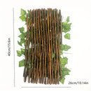Paquete de 1 Valla de Privacidad Expandible de Madera Maciza - Diseño Ajustable con Hojas y Vegetación Artificial, Madera Marrón de Abeto para Jardín, Patio, Balcón - Barrera Decorativa Exterior para Navidad, Protección Solar, Mascotas & Decoración Rústi