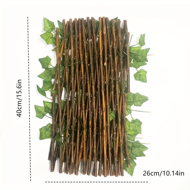 Paquete de 1 Valla de Privacidad Expandible de Madera Maciza - Diseño Ajustable con Hojas y Vegetación Artificial, Madera Marrón de Abeto para Jardín, Patio, Balcón - Barrera Decorativa Exterior para Navidad, Protección Solar, Mascotas & Decoración Rústi