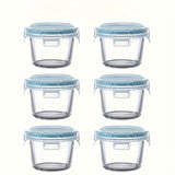 6 paquetes de recipientes de vidrio para almacenamiento de alimentos con tapas abatibles - Recipientes redondos multiusos y reutilizables - Sellado a prueba de fugas para refrigerios y salsas - Apto para microondas, congelador y lavavajillas