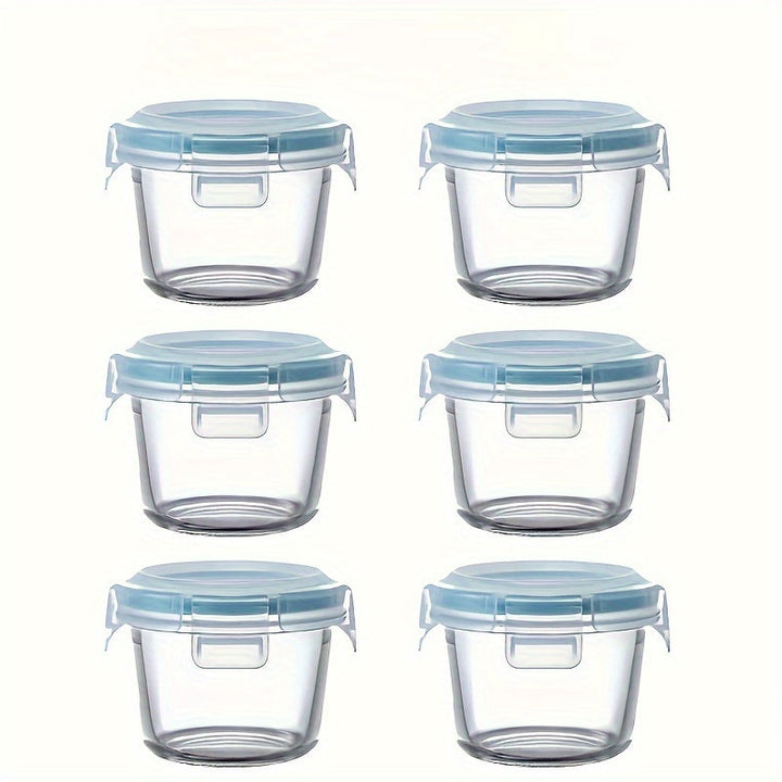 6 paquetes de recipientes de vidrio para almacenamiento de alimentos con tapas abatibles - Recipientes redondos multiusos y reutilizables - Sellado a prueba de fugas para refrigerios y salsas - Apto para microondas, congelador y lavavajillas