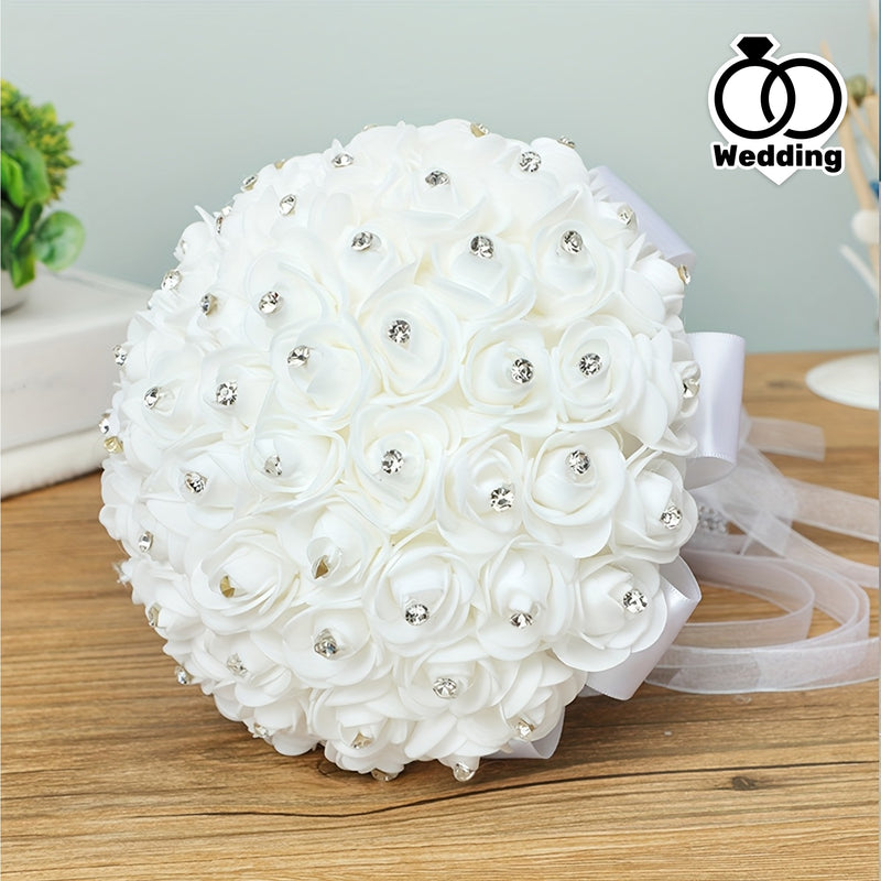 Ramo de novia artificial, rosas blancas de poliéster, sin pilas, ideal para bodas, San Valentín y compromisos