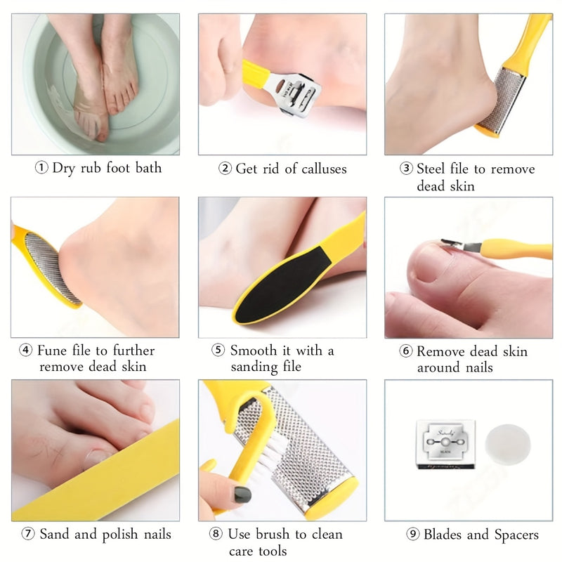 Juego Profesional de Pedicura 8 en 1, Kit para Cuidado de Pies con Acero Inoxidable, Eliminador de Callosidades y Espuma Beige