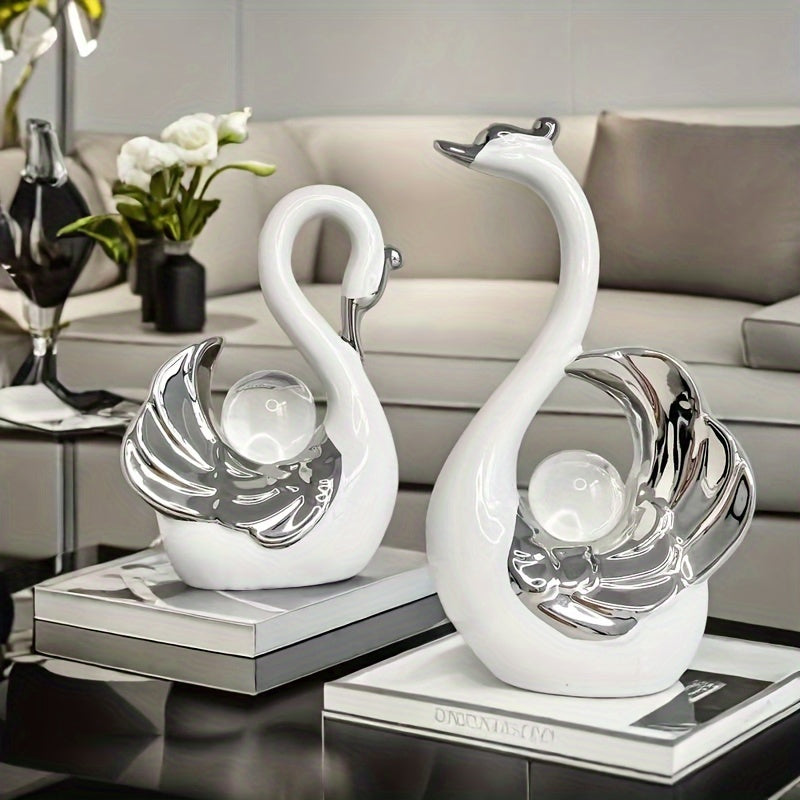 Adorno de cristal de lujo con cisne y bola de cristal, decoración creativa para sala, entrada o gabinete de TV