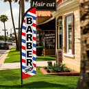 Juego de 1 bandera de barbería de 259.08 cm con asta, diseño vibrante en rojo, blanco y azul, para publicidad exterior y promociones, accesorio para barbería