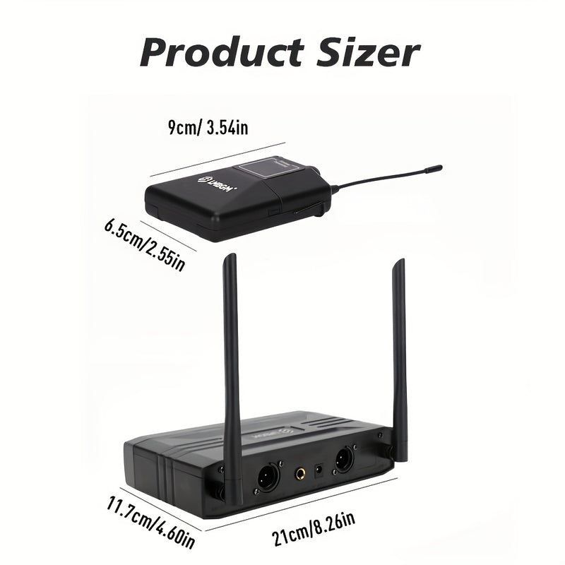 Sistema de micrófono inalámbrico profesional LMBGM con 1 micrófono de solapa y 1 micrófono de diadema para presentaciones en escenarios, conferencias, aulas, conferencias, coros, bodas, etc. - Conector XLR, sin batería, sin función de carga, alimentación