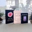 3 libros decorativos de lujo - "Nueva York se queda" con diseño de rosa, "Milán" libro de moda y "París" guía de viajes - Ideal para decoración de hogar, oficina o café, decoración de oficina | Exhibición de libros elegantes | Estilo Art Deco